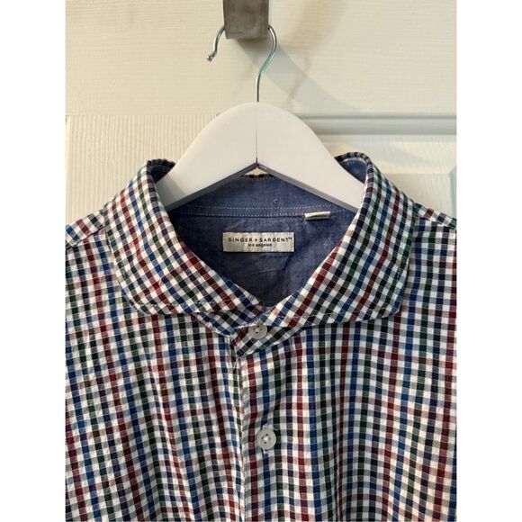 Singer + Sargent Red Blue Green Gingham Textured Button Down Shirt sz XL EUC - Picture 3 of 8